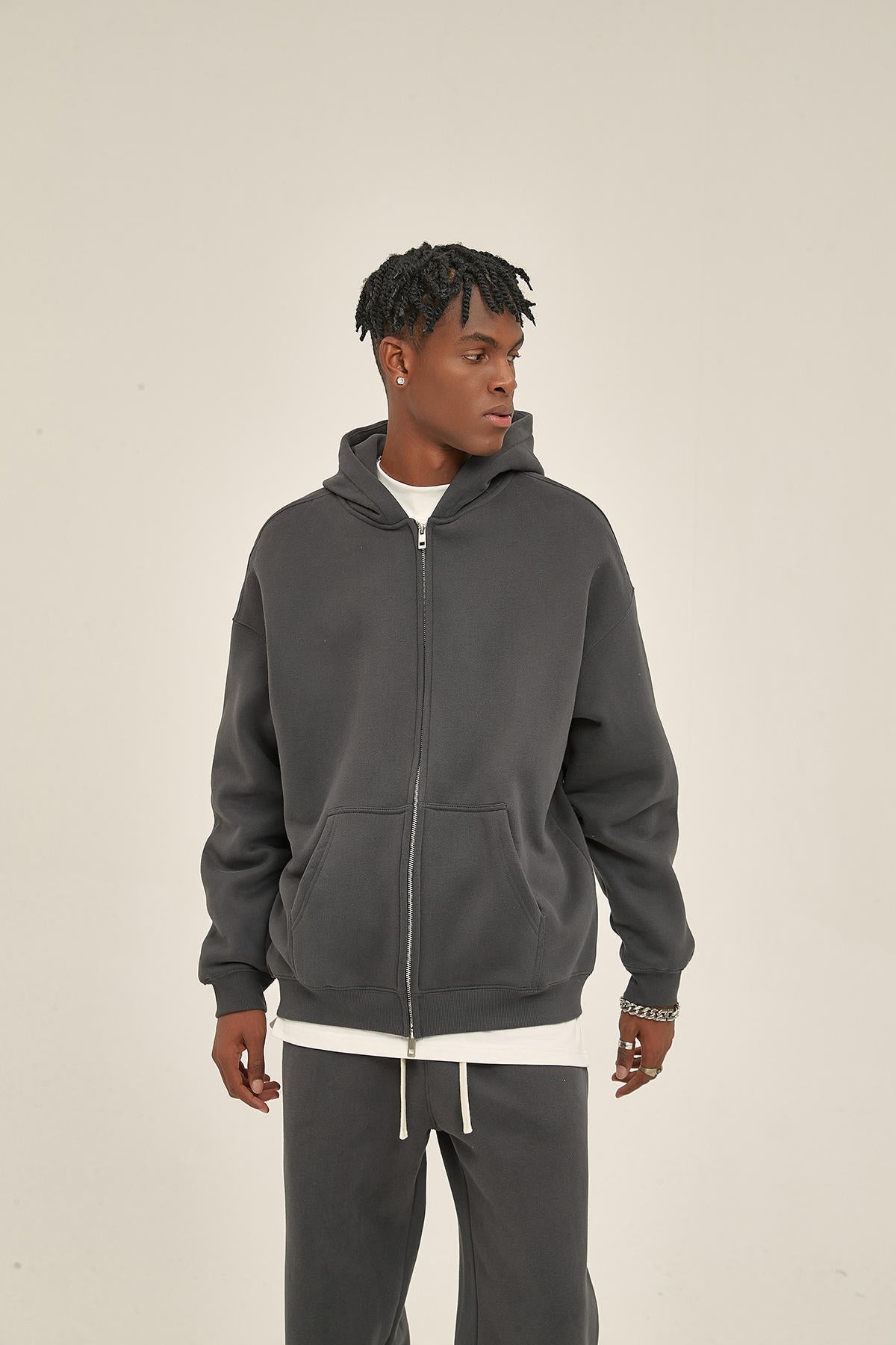 350G Fleece Zip Men Hoodie