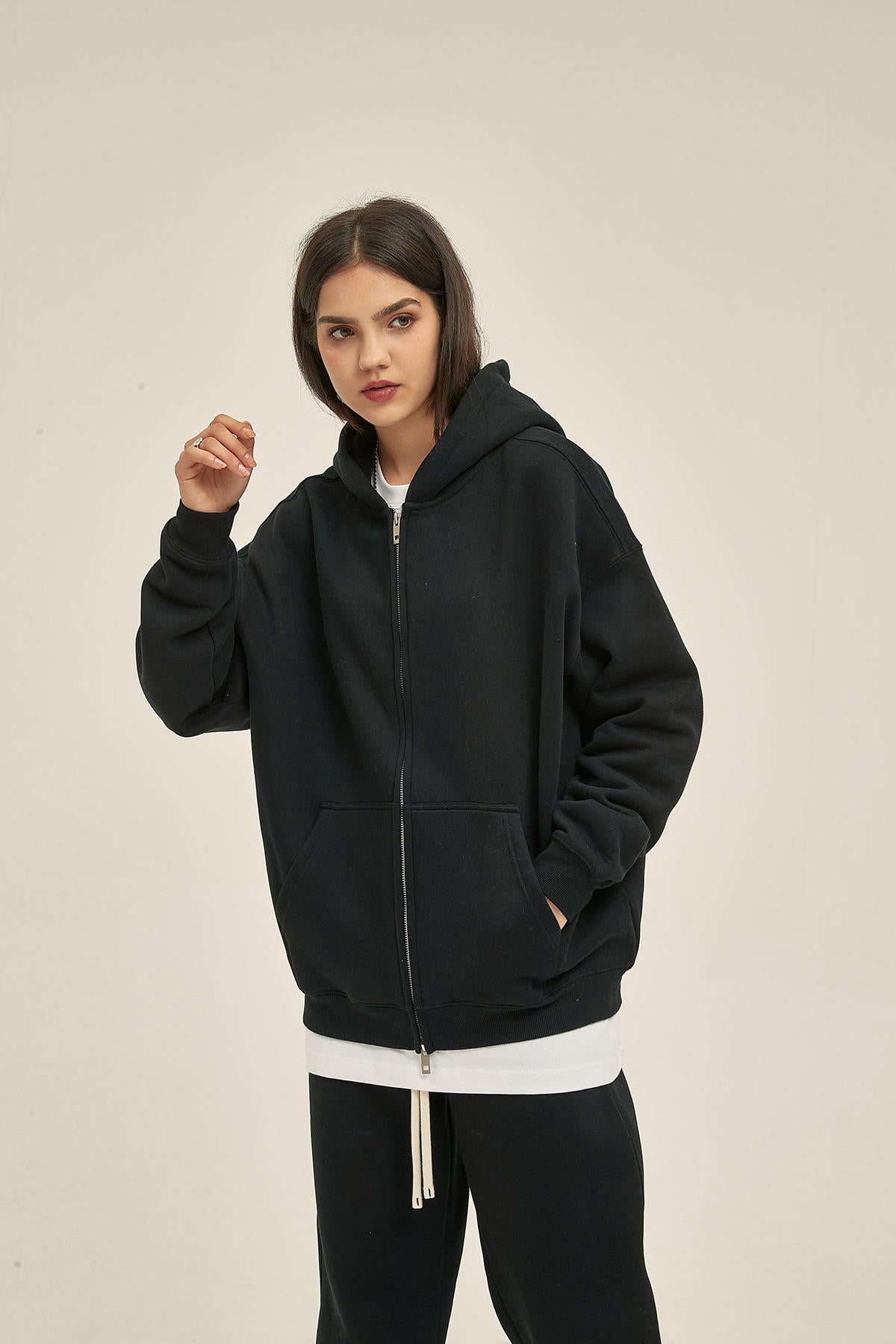 350G Fleece Zip Women Hoodie