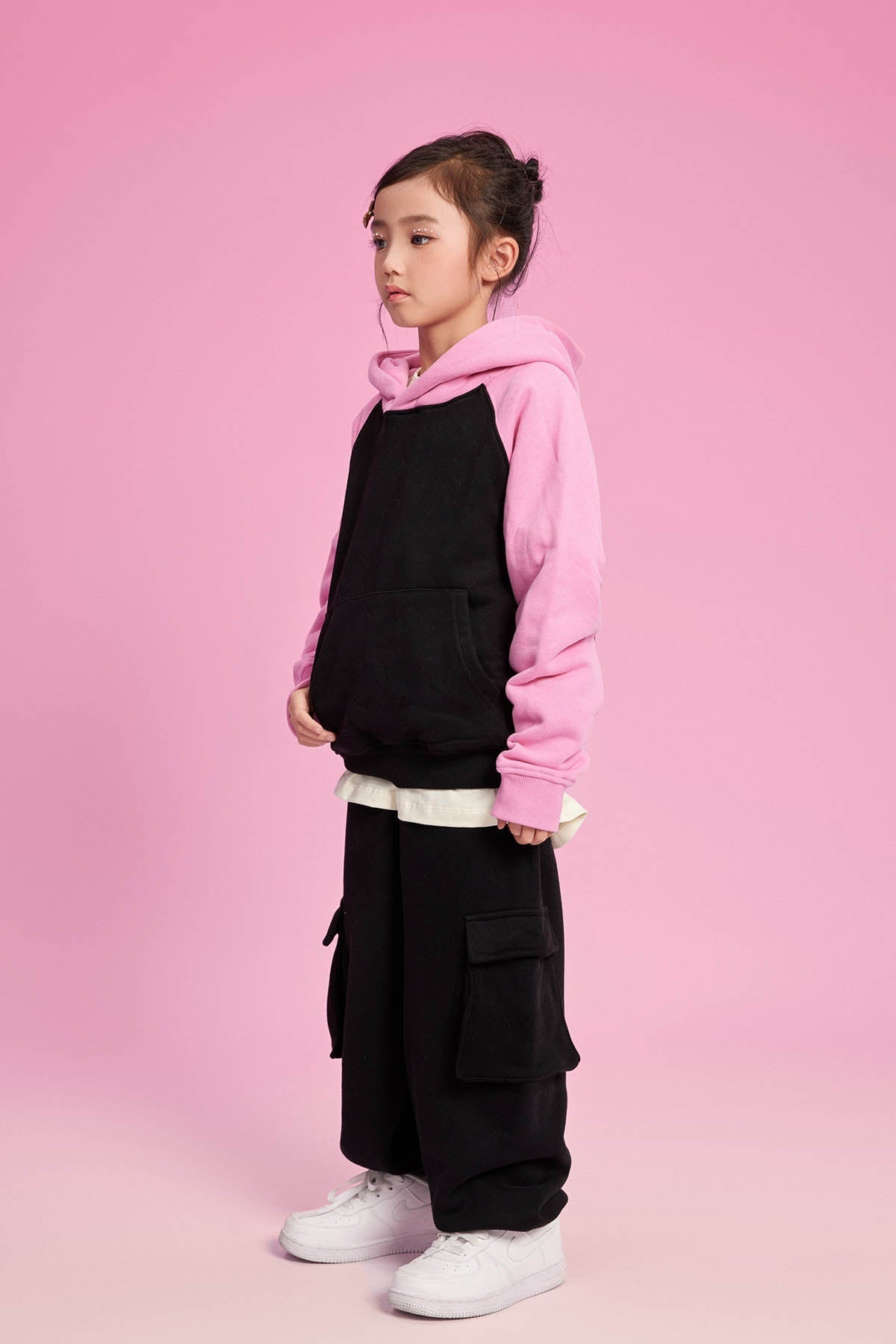 365G Color Block Cotton Kids Hoodie