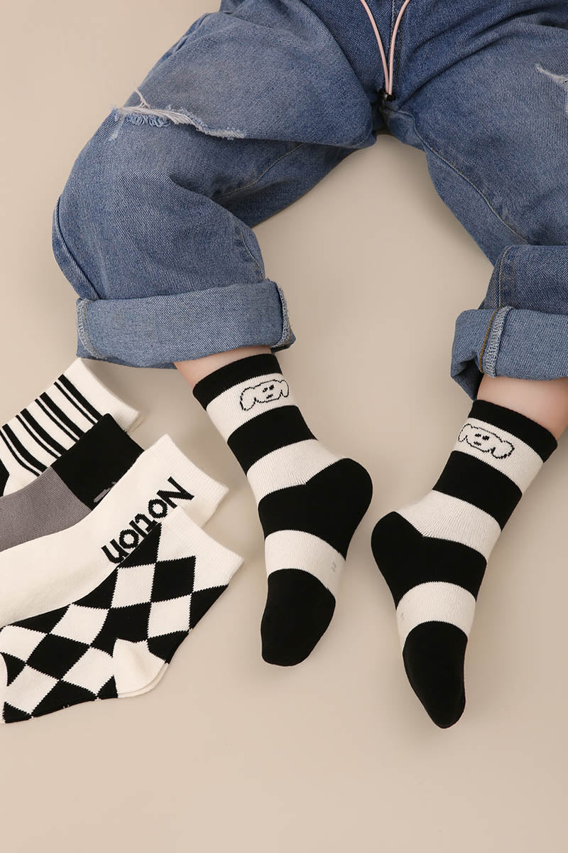 Black And White Lines Kids Socks