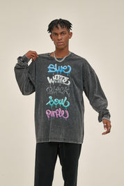 250G Washed Letter Print Men Long-Sleeved Sweatshirt