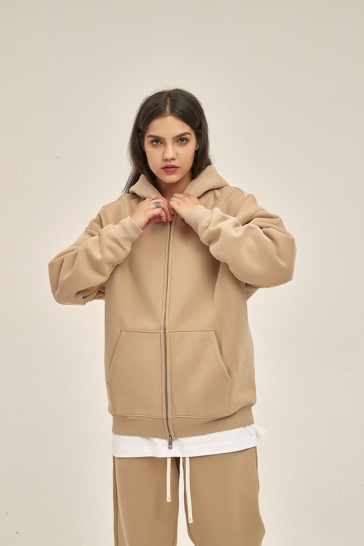 350G Fleece Zip Women Hoodie