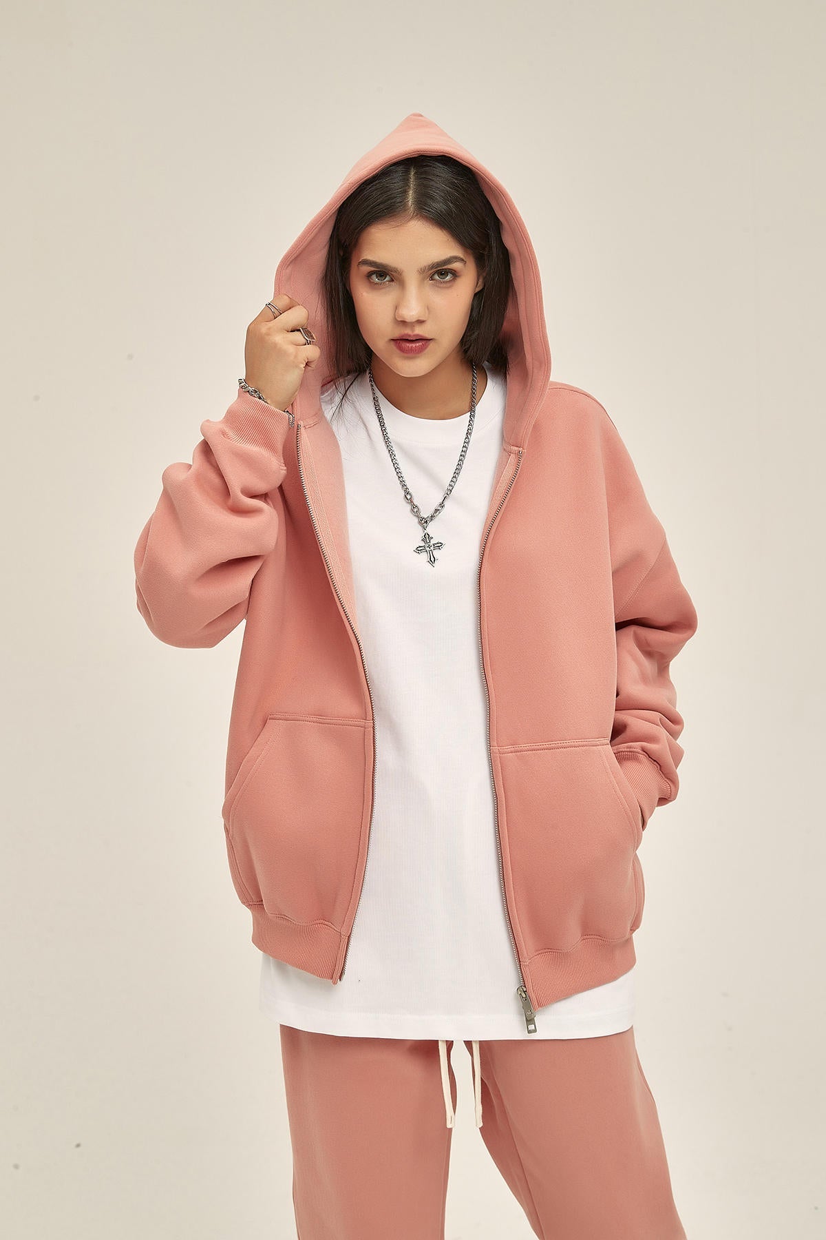 350G Fleece Zip Women Hoodie