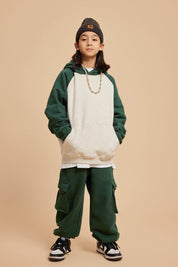 365G Color Block Cotton Kids Hoodie