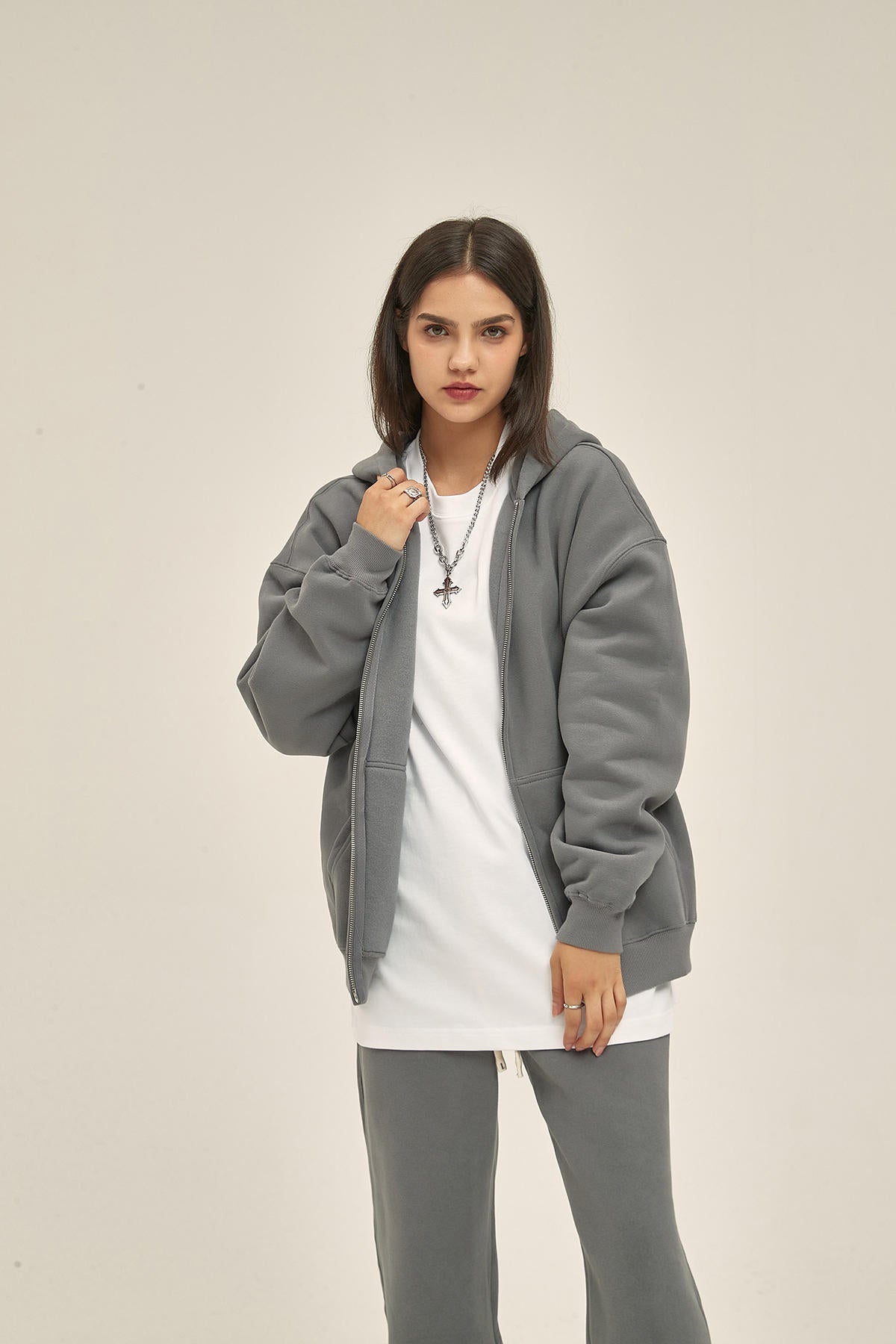 350G Fleece Zip Women Hoodie