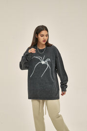 250G Washed Spider Print Women Long-Sleeved Sweatshirt