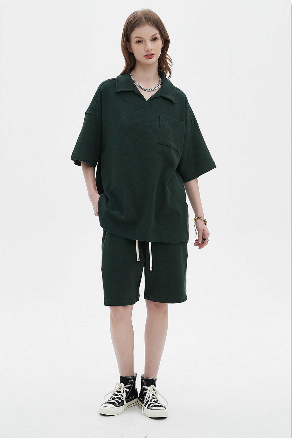 Breathable Waffle T-shirt And Shorts Set