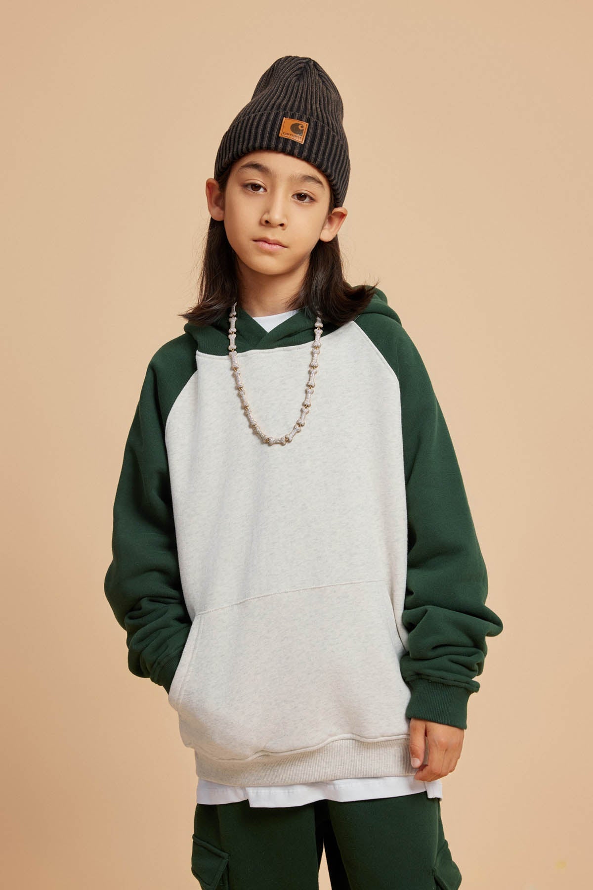 365G Color Block Cotton Kids Hoodie