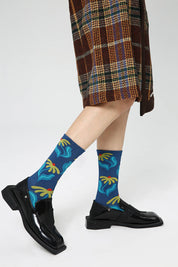 Blue Botanical Print Women Socks