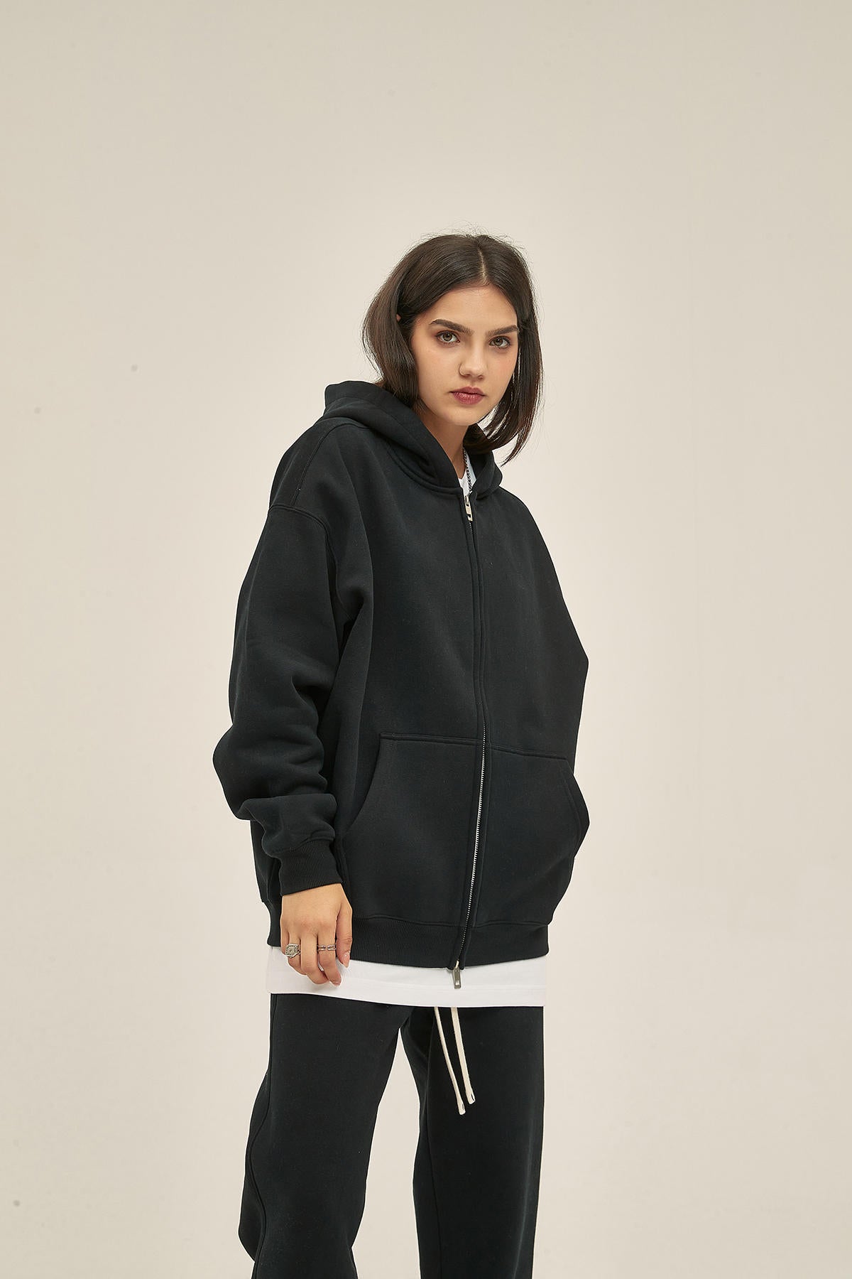 350G Fleece Zip Women Hoodie