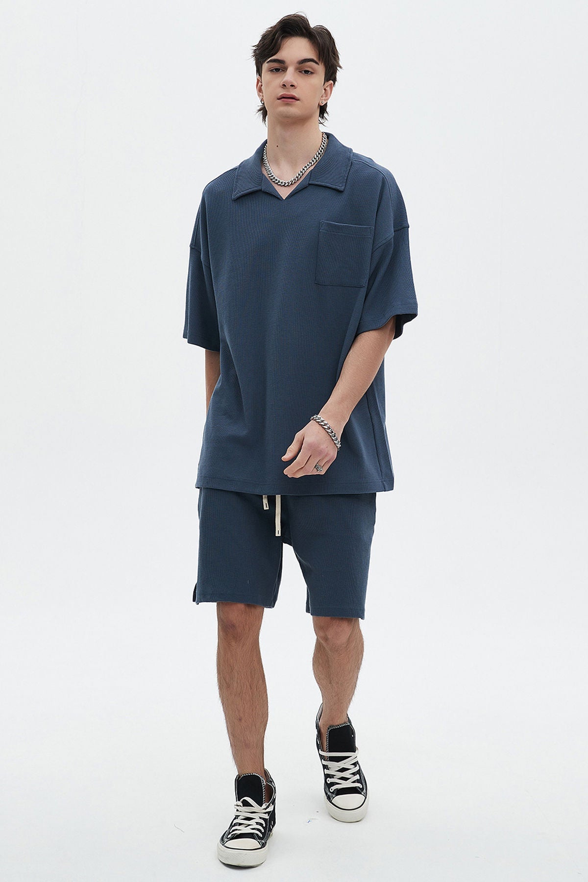 Breathable Waffle T-shirt And Shorts Set