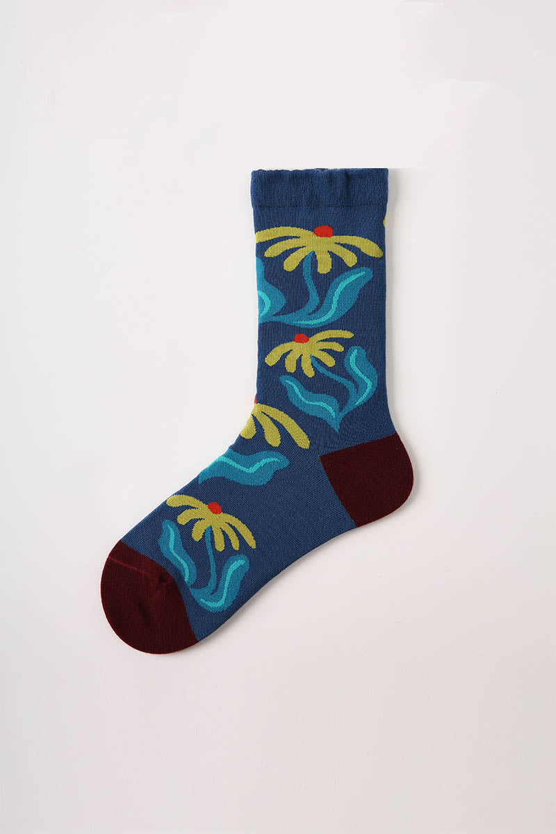 Blue Botanical Print Women Socks