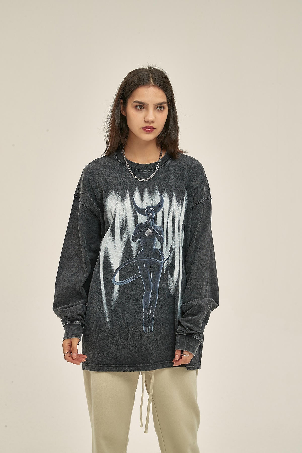 250G Portrait Print Women Long-Sleeved Sweatshirt