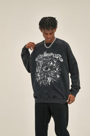 420G Retro Eye Print Men Long Sleeve Sweatshirt