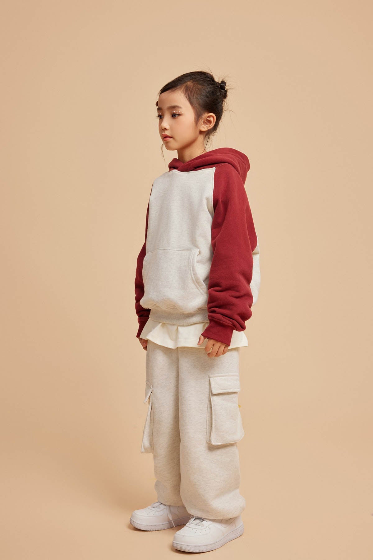 365G Color Block Cotton Kids Hoodie